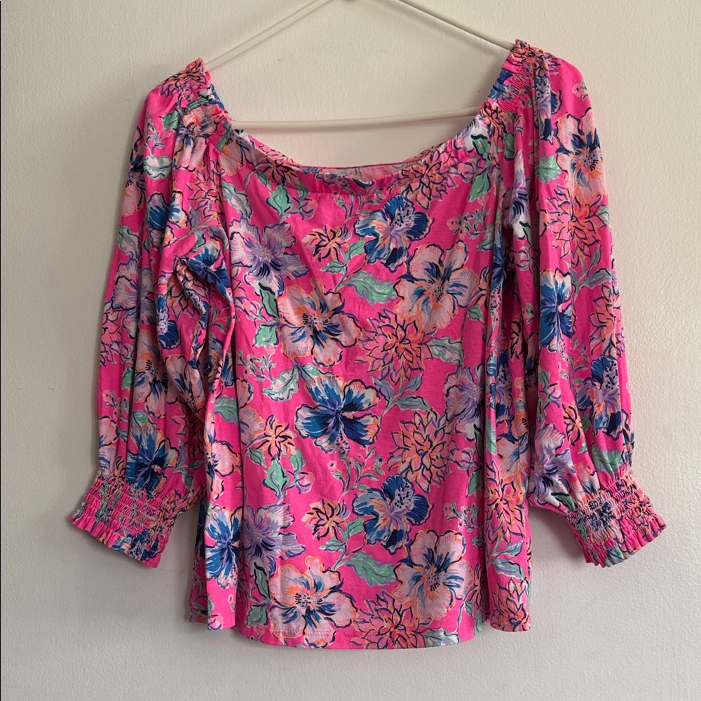 Lilly Pulitzer Pink Floral Off-Shoulder Blouse